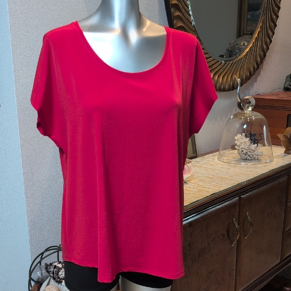 Chico's Red Short Sleeve Relaxed Blouse